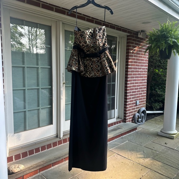 Mac Duggal Strapless Leopard Print and Black Gown - Picture 1 of 10
